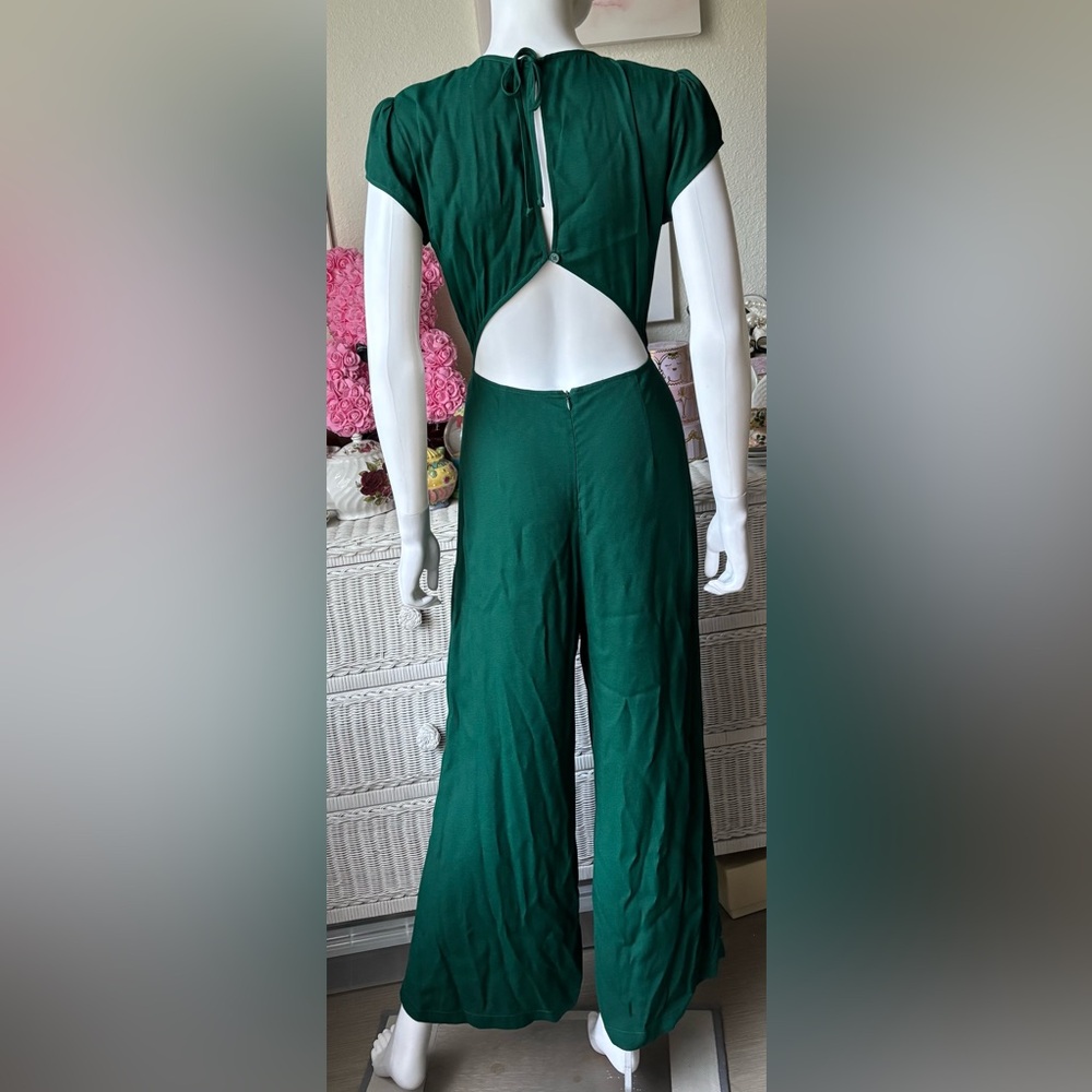Reformation Mayer Jumpsuit Fitted Wide Legs Cap Sleeves in emerald green Size 8 - Picture 4 of 11